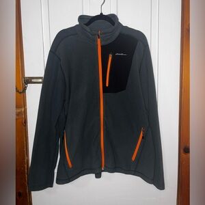 Eddie Bauer Asent men’s Full Zip Fleece Jacket Gray Orange trim size XL